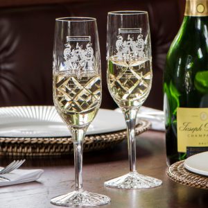 Champagne / Prosecco Crystal Flutes with Coat of Arms